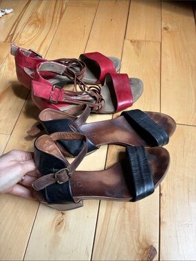 Two pairs of leather sandals